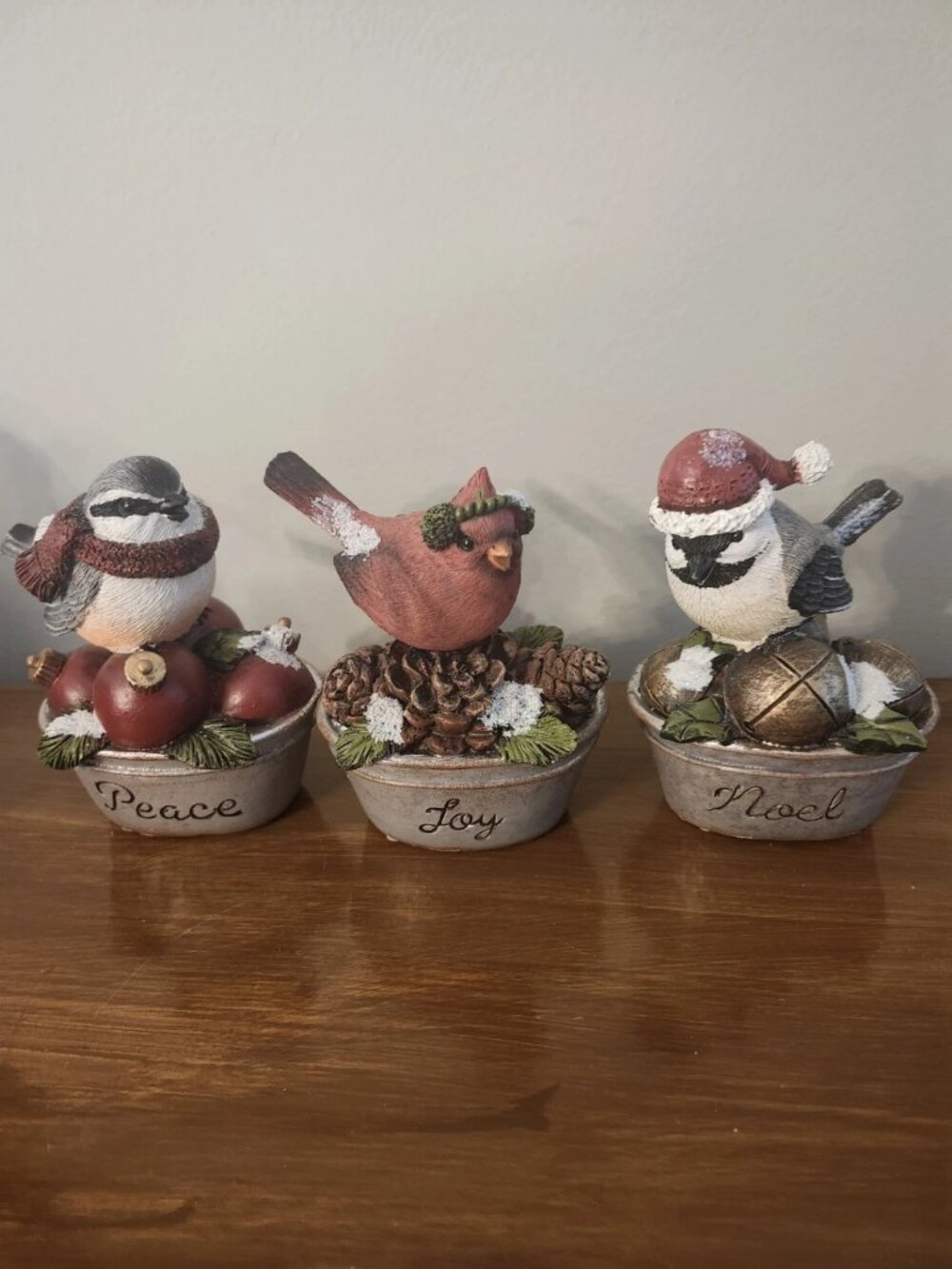 Winter Rustic Bird Set of 3 - Joy, Noel and Peace Christmas Figurine